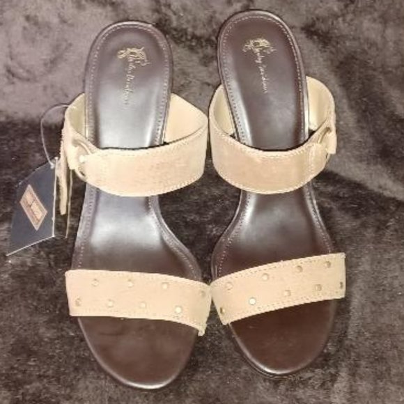 Leather Harley Davidson Brown Studded High Heeled Slides - Size 8.5, NWT - Picture 3 of 7